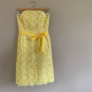 Lilly Pulitzer Strapless Yellow Lace Dress with Tie Belt